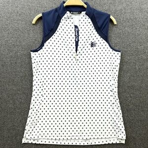 Levelwear Top Women Small White Blue Floral Thornhill Club Sleeveless Golf Shirt